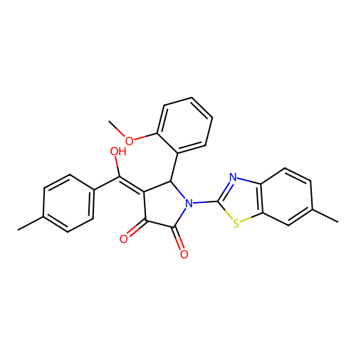 (4E)-4-[hydroxy(4-methylphenyl)methylidene]-5-(2-methoxyphenyl)-1-(6-methyl-1,3-benzothiazol-2-yl)pyrrolidine-2,3-dione structure