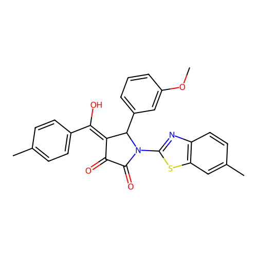 (4E)-4-[hydroxy(4-methylphenyl)methylidene]-5-(3-methoxyphenyl)-1-(6-methyl-1,3-benzothiazol-2-yl)pyrrolidine-2,3-dione structure