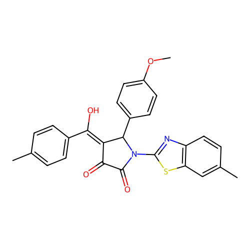 (4E)-4-[hydroxy(4-methylphenyl)methylidene]-5-(4-methoxyphenyl)-1-(6-methyl-1,3-benzothiazol-2-yl)pyrrolidine-2,3-dione structure