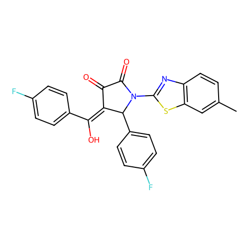 (4E)-5-(4-fluorophenyl)-4-[(4-fluorophenyl)(hydroxy)methylidene]-1-(6-methyl-1,3-benzothiazol-2-yl)pyrrolidine-2,3-dione structure