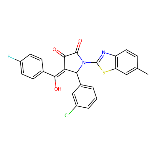 (4E)-5-(3-chlorophenyl)-4-[(4-fluorophenyl)(hydroxy)methylidene]-1-(6-methyl-1,3-benzothiazol-2-yl)pyrrolidine-2,3-dione structure