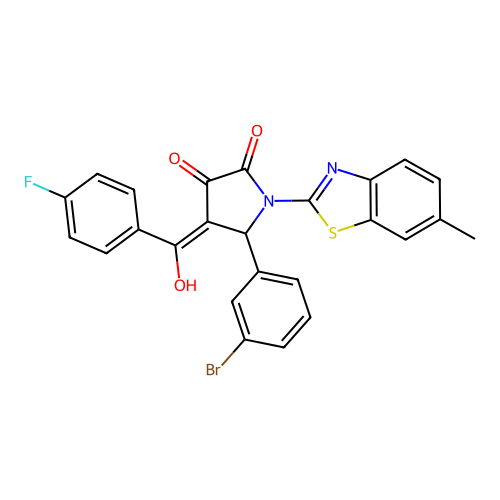 (4E)-5-(3-bromophenyl)-4-[(4-fluorophenyl)(hydroxy)methylidene]-1-(6-methyl-1,3-benzothiazol-2-yl)pyrrolidine-2,3-dione structure