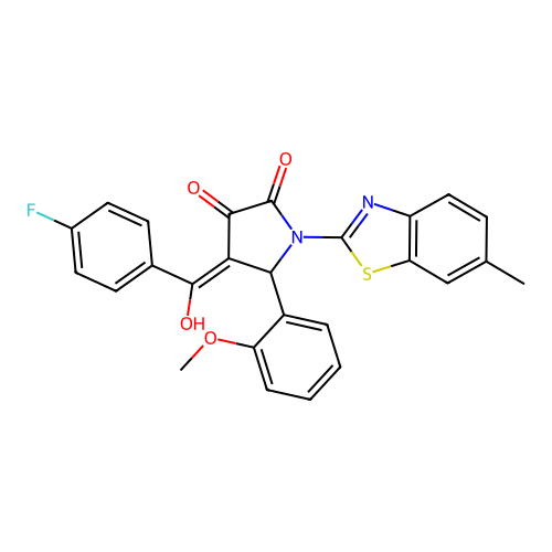 (4E)-4-[(4-fluorophenyl)(hydroxy)methylidene]-5-(2-methoxyphenyl)-1-(6-methyl-1,3-benzothiazol-2-yl)pyrrolidine-2,3-dione structure