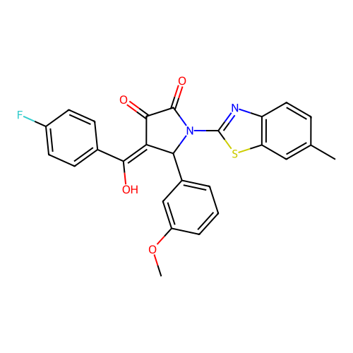 (4E)-4-[(4-fluorophenyl)(hydroxy)methylidene]-5-(3-methoxyphenyl)-1-(6-methyl-1,3-benzothiazol-2-yl)pyrrolidine-2,3-dione structure