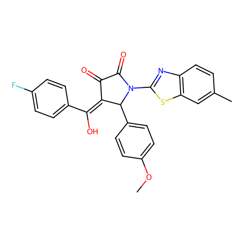 (4E)-4-[(4-fluorophenyl)(hydroxy)methylidene]-5-(4-methoxyphenyl)-1-(6-methyl-1,3-benzothiazol-2-yl)pyrrolidine-2,3-dione structure