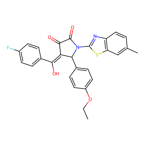 (4E)-5-(4-ethoxyphenyl)-4-[(4-fluorophenyl)(hydroxy)methylidene]-1-(6-methyl-1,3-benzothiazol-2-yl)pyrrolidine-2,3-dione structure