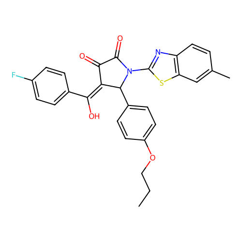 (4E)-4-[(4-fluorophenyl)(hydroxy)methylidene]-1-(6-methyl-1,3-benzothiazol-2-yl)-5-(4-propoxyphenyl)pyrrolidine-2,3-dione structure