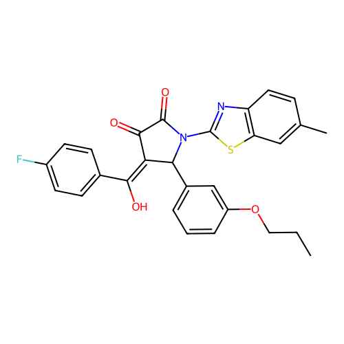 (4E)-4-[(4-fluorophenyl)(hydroxy)methylidene]-1-(6-methyl-1,3-benzothiazol-2-yl)-5-(3-propoxyphenyl)pyrrolidine-2,3-dione structure