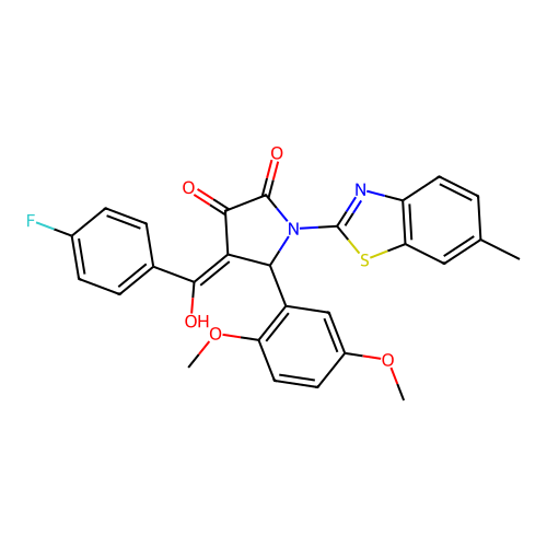 (4E)-5-(2,5-dimethoxyphenyl)-4-[(4-fluorophenyl)(hydroxy)methylidene]-1-(6-methyl-1,3-benzothiazol-2-yl)pyrrolidine-2,3-dione structure