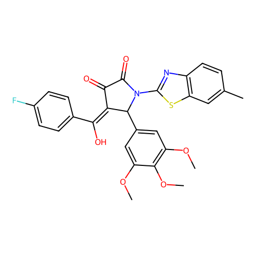 (4E)-4-[(4-fluorophenyl)(hydroxy)methylidene]-1-(6-methyl-1,3-benzothiazol-2-yl)-5-(3,4,5-trimethoxyphenyl)pyrrolidine-2,3-dione structure