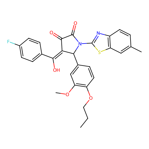 (4E)-4-[(4-fluorophenyl)(hydroxy)methylidene]-5-(3-methoxy-4-propoxyphenyl)-1-(6-methyl-1,3-benzothiazol-2-yl)pyrrolidine-2,3-dione structure