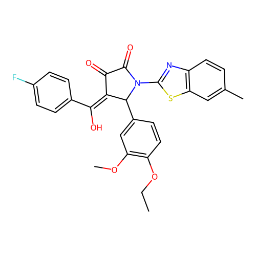 (4E)-5-(4-ethoxy-3-methoxyphenyl)-4-[(4-fluorophenyl)(hydroxy)methylidene]-1-(6-methyl-1,3-benzothiazol-2-yl)pyrrolidine-2,3-dione structure