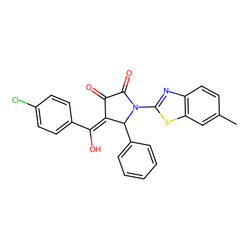 (4E)-4-[(4-chlorophenyl)(hydroxy)methylidene]-1-(6-methyl-1,3-benzothiazol-2-yl)-5-phenylpyrrolidine-2,3-dione structure