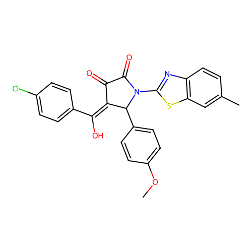(4E)-4-[(4-chlorophenyl)(hydroxy)methylidene]-5-(4-methoxyphenyl)-1-(6-methyl-1,3-benzothiazol-2-yl)pyrrolidine-2,3-dione structure