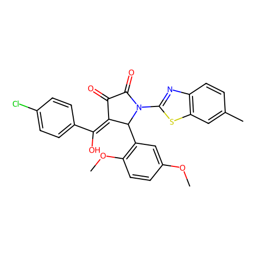 (4E)-4-[(4-chlorophenyl)(hydroxy)methylidene]-5-(2,5-dimethoxyphenyl)-1-(6-methyl-1,3-benzothiazol-2-yl)pyrrolidine-2,3-dione structure