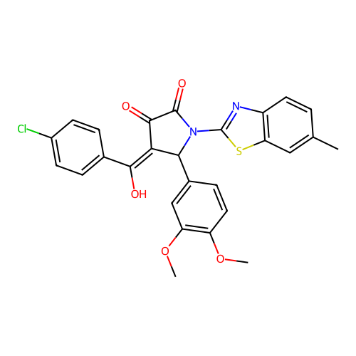 (4E)-4-[(4-chlorophenyl)(hydroxy)methylidene]-5-(3,4-dimethoxyphenyl)-1-(6-methyl-1,3-benzothiazol-2-yl)pyrrolidine-2,3-dione structure