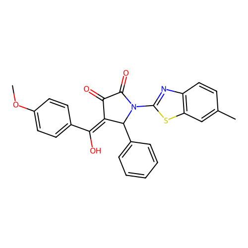 (4E)-4-[hydroxy(4-methoxyphenyl)methylidene]-1-(6-methyl-1,3-benzothiazol-2-yl)-5-phenylpyrrolidine-2,3-dione structure