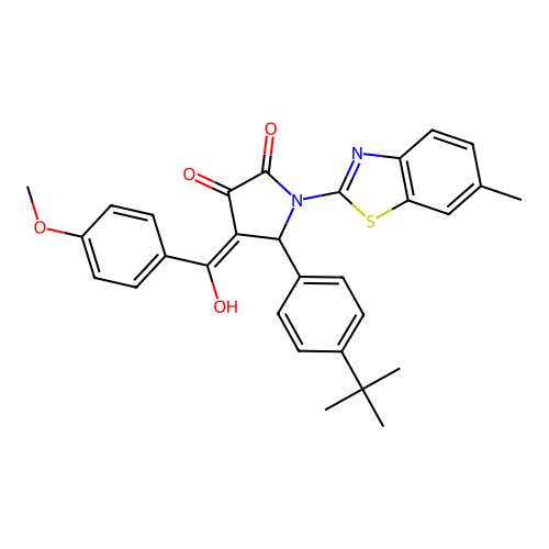 (4E)-5-(4-tert-butylphenyl)-4-[hydroxy(4-methoxyphenyl)methylidene]-1-(6-methyl-1,3-benzothiazol-2-yl)pyrrolidine-2,3-dione structure