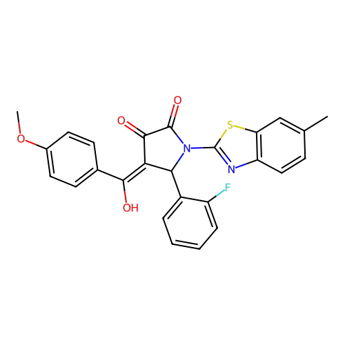 (4E)-5-(2-fluorophenyl)-4-[hydroxy(4-methoxyphenyl)methylidene]-1-(6-methyl-1,3-benzothiazol-2-yl)pyrrolidine-2,3-dione structure
