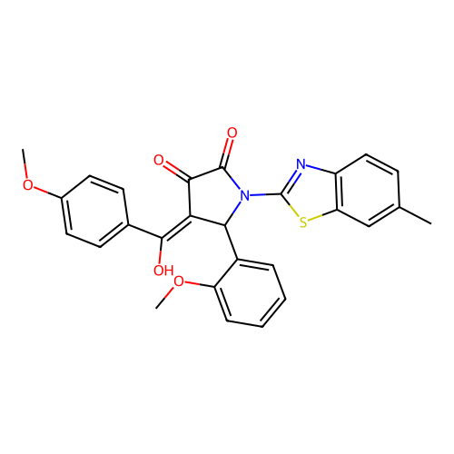 (4E)-4-[hydroxy(4-methoxyphenyl)methylidene]-5-(2-methoxyphenyl)-1-(6-methyl-1,3-benzothiazol-2-yl)pyrrolidine-2,3-dione structure