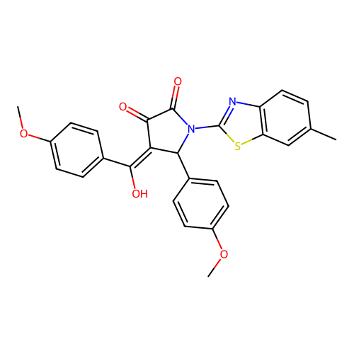 (4E)-4-[hydroxy(4-methoxyphenyl)methylidene]-5-(4-methoxyphenyl)-1-(6-methyl-1,3-benzothiazol-2-yl)pyrrolidine-2,3-dione structure