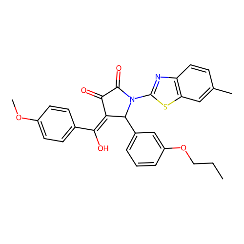 (4E)-4-[hydroxy(4-methoxyphenyl)methylidene]-1-(6-methyl-1,3-benzothiazol-2-yl)-5-(3-propoxyphenyl)pyrrolidine-2,3-dione structure