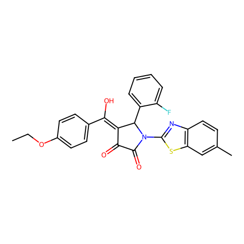 (4E)-4-[(4-ethoxyphenyl)(hydroxy)methylidene]-5-(2-fluorophenyl)-1-(6-methyl-1,3-benzothiazol-2-yl)pyrrolidine-2,3-dione structure