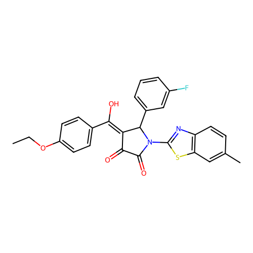 (4E)-4-[(4-ethoxyphenyl)(hydroxy)methylidene]-5-(3-fluorophenyl)-1-(6-methyl-1,3-benzothiazol-2-yl)pyrrolidine-2,3-dione structure