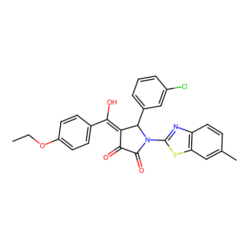 (4E)-5-(3-chlorophenyl)-4-[(4-ethoxyphenyl)(hydroxy)methylidene]-1-(6-methyl-1,3-benzothiazol-2-yl)pyrrolidine-2,3-dione structure