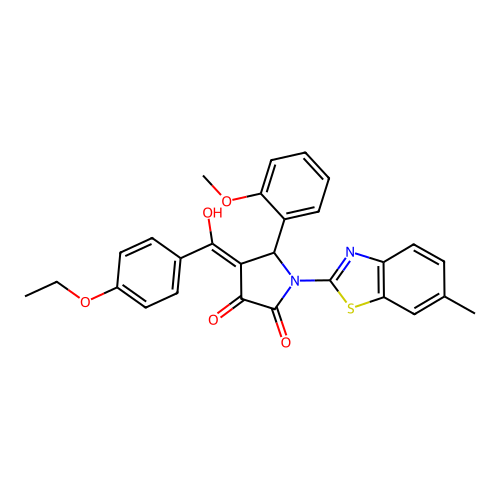 (4E)-4-[(4-ethoxyphenyl)(hydroxy)methylidene]-5-(2-methoxyphenyl)-1-(6-methyl-1,3-benzothiazol-2-yl)pyrrolidine-2,3-dione structure