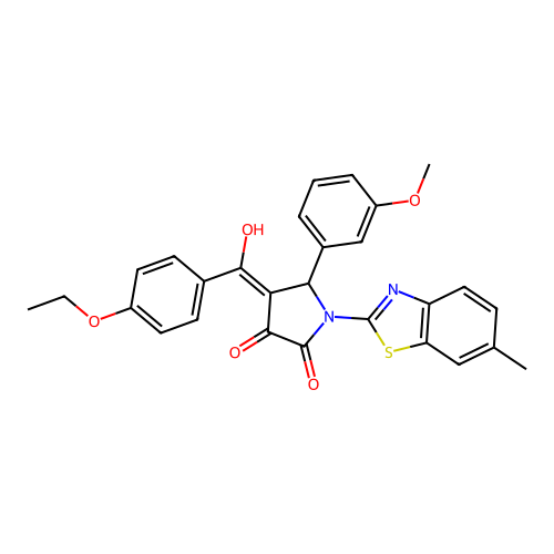 (4E)-4-[(4-ethoxyphenyl)(hydroxy)methylidene]-5-(3-methoxyphenyl)-1-(6-methyl-1,3-benzothiazol-2-yl)pyrrolidine-2,3-dione structure