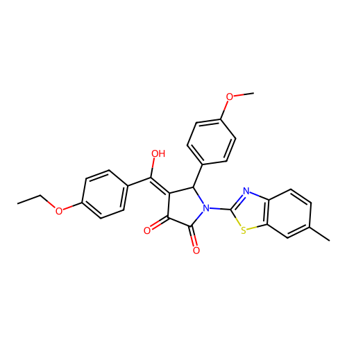 (4E)-4-[(4-ethoxyphenyl)(hydroxy)methylidene]-5-(4-methoxyphenyl)-1-(6-methyl-1,3-benzothiazol-2-yl)pyrrolidine-2,3-dione structure