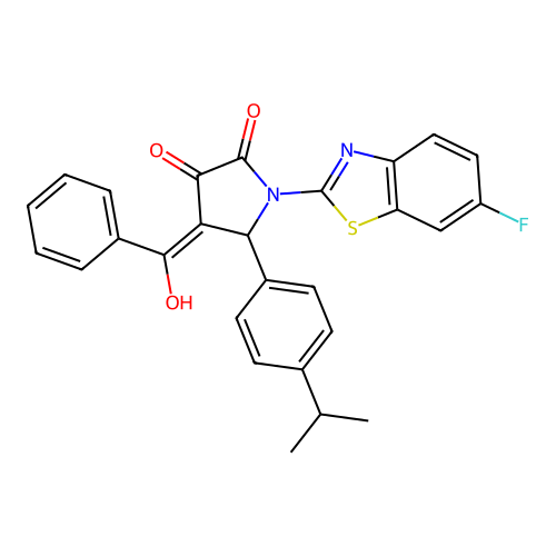 (4E)-1-(6-fluoro-1,3-benzothiazol-2-yl)-4-[hydroxy(phenyl)methylidene]-5-(4-propan-2-ylphenyl)pyrrolidine-2,3-dione structure