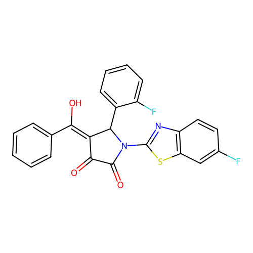 (4E)-1-(6-fluoro-1,3-benzothiazol-2-yl)-5-(2-fluorophenyl)-4-[hydroxy(phenyl)methylidene]pyrrolidine-2,3-dione structure