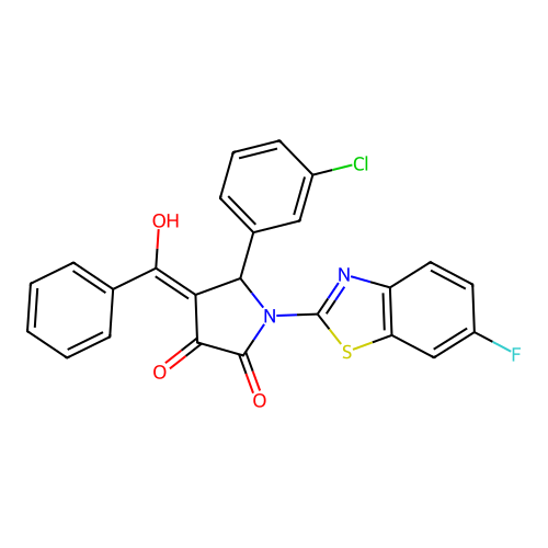 (4E)-5-(3-chlorophenyl)-1-(6-fluoro-1,3-benzothiazol-2-yl)-4-[hydroxy(phenyl)methylidene]pyrrolidine-2,3-dione structure