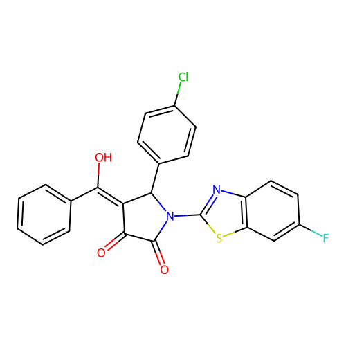(4E)-5-(4-chlorophenyl)-1-(6-fluoro-1,3-benzothiazol-2-yl)-4-[hydroxy(phenyl)methylidene]pyrrolidine-2,3-dione structure