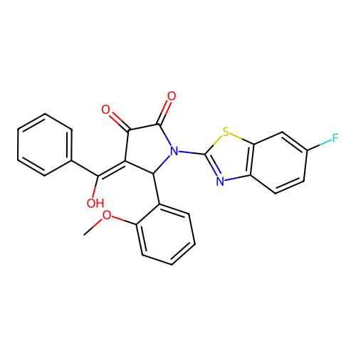 (4E)-1-(6-fluoro-1,3-benzothiazol-2-yl)-4-[hydroxy(phenyl)methylidene]-5-(2-methoxyphenyl)pyrrolidine-2,3-dione structure