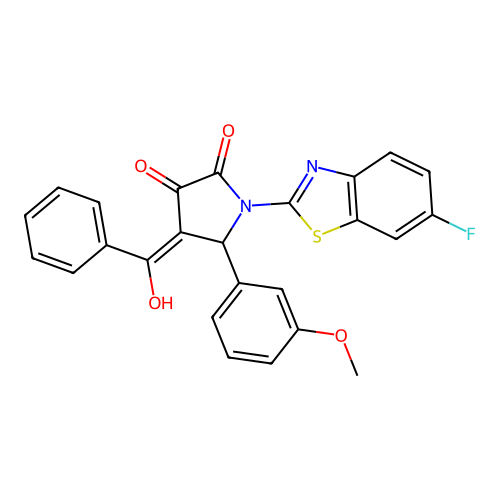 (4E)-1-(6-fluoro-1,3-benzothiazol-2-yl)-4-[hydroxy(phenyl)methylidene]-5-(3-methoxyphenyl)pyrrolidine-2,3-dione structure