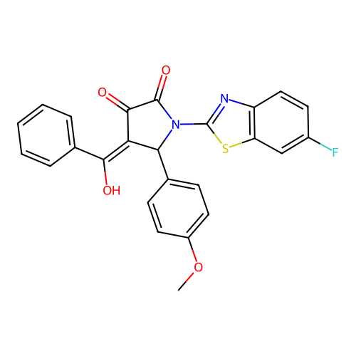 (4E)-1-(6-fluoro-1,3-benzothiazol-2-yl)-4-[hydroxy(phenyl)methylidene]-5-(4-methoxyphenyl)pyrrolidine-2,3-dione structure