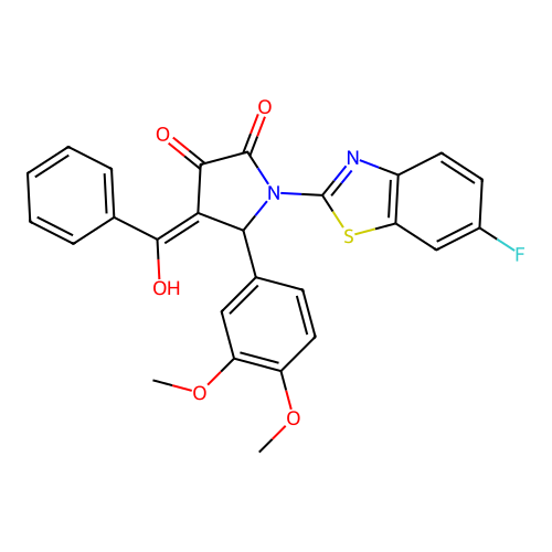 (4E)-5-(3,4-dimethoxyphenyl)-1-(6-fluoro-1,3-benzothiazol-2-yl)-4-[hydroxy(phenyl)methylidene]pyrrolidine-2,3-dione structure