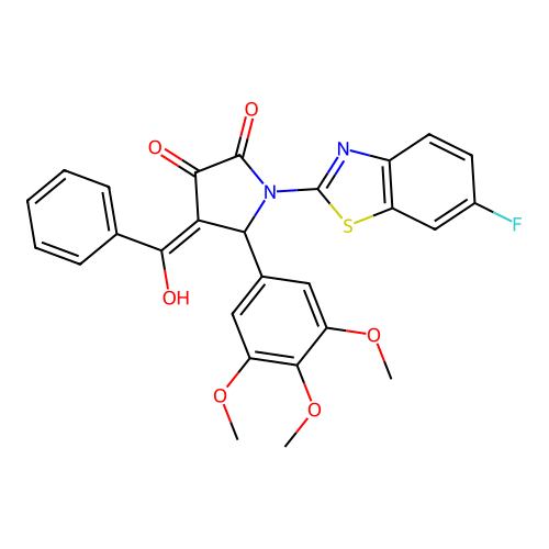 (4E)-1-(6-fluoro-1,3-benzothiazol-2-yl)-4-[hydroxy(phenyl)methylidene]-5-(3,4,5-trimethoxyphenyl)pyrrolidine-2,3-dione structure