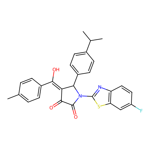(4E)-1-(6-fluoro-1,3-benzothiazol-2-yl)-4-[hydroxy(4-methylphenyl)methylidene]-5-[4-(propan-2-yl)phenyl]pyrrolidine-2,3-dione structure
