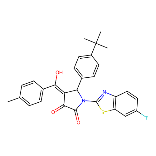 (4E)-5-(4-tert-butylphenyl)-1-(6-fluoro-1,3-benzothiazol-2-yl)-4-[hydroxy(4-methylphenyl)methylidene]pyrrolidine-2,3-dione structure