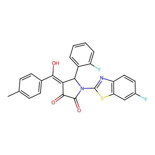 (4E)-1-(6-fluoro-1,3-benzothiazol-2-yl)-5-(2-fluorophenyl)-4-[hydroxy(4-methylphenyl)methylidene]pyrrolidine-2,3-dione structure