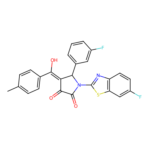 (4E)-1-(6-fluoro-1,3-benzothiazol-2-yl)-5-(3-fluorophenyl)-4-[hydroxy(4-methylphenyl)methylidene]pyrrolidine-2,3-dione structure