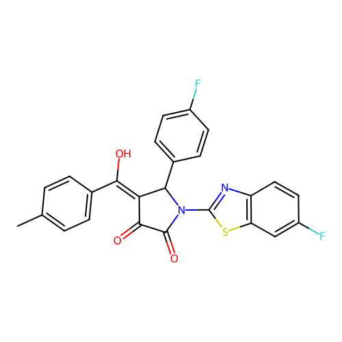(4E)-1-(6-fluoro-1,3-benzothiazol-2-yl)-5-(4-fluorophenyl)-4-[hydroxy(4-methylphenyl)methylidene]pyrrolidine-2,3-dione structure
