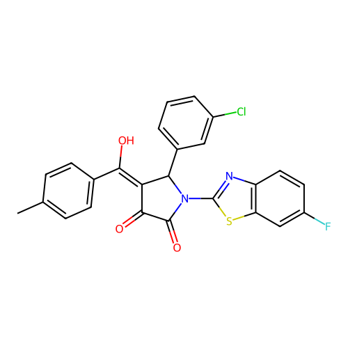 (4E)-5-(3-chlorophenyl)-1-(6-fluoro-1,3-benzothiazol-2-yl)-4-[hydroxy(4-methylphenyl)methylidene]pyrrolidine-2,3-dione structure