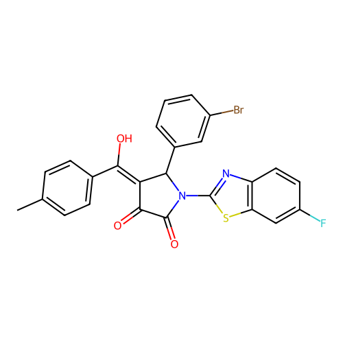 (4E)-5-(3-bromophenyl)-1-(6-fluoro-1,3-benzothiazol-2-yl)-4-[hydroxy(4-methylphenyl)methylidene]pyrrolidine-2,3-dione structure
