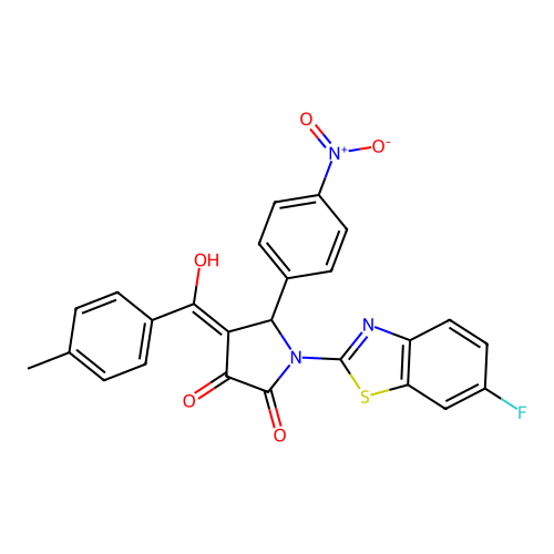 (4E)-1-(6-fluoro-1,3-benzothiazol-2-yl)-4-[hydroxy(4-methylphenyl)methylidene]-5-(4-nitrophenyl)pyrrolidine-2,3-dione structure