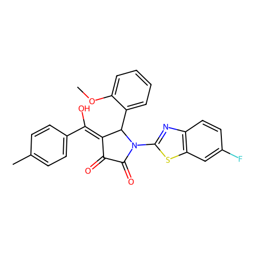 (4E)-1-(6-fluoro-1,3-benzothiazol-2-yl)-4-[hydroxy(4-methylphenyl)methylidene]-5-(2-methoxyphenyl)pyrrolidine-2,3-dione structure